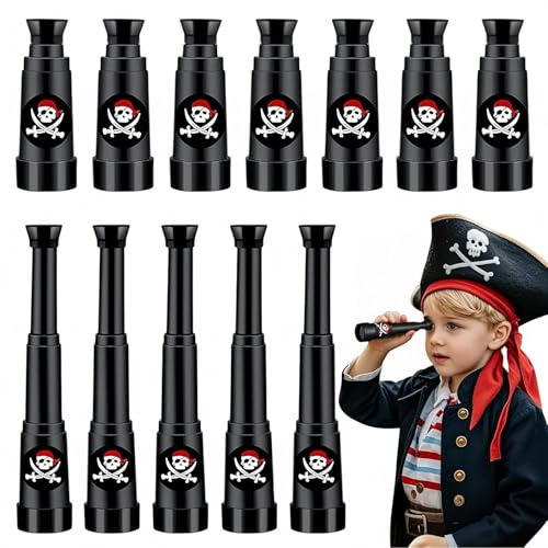 12 Stück Piraten Fernrohr für Kinder, Piraten-Teleskop Aus Kunststoff Partygeschenke, Piratenparty Accessoires, Kostüm Zubehör Kinder, Mini Fernrohr Ausziehbar, Für piraten-Motto-Geburtstagsfeier
