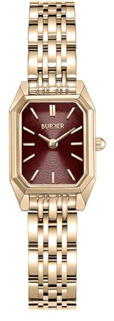 BURKER Damenuhr Isabell Petite | Rechteckiger Damen Armbanduhr Gliederarmband Edelstahl Analog Quarz 3-ATM Wasserdicht