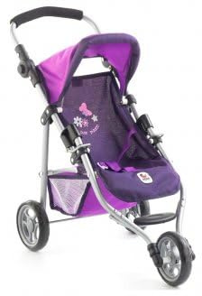 Poussette Poupee 3 Roues Sport Princesse, Violet - Pliable, poignee reglable 33-62cm - Jogger 70x33x62cm - Set Jouet Poupon et Carte