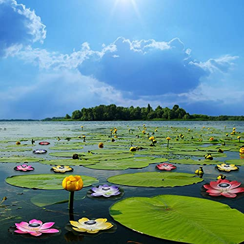 Fockety Solar Flower Floating Pool Lights Color Changing LED Garden Light for Outdoor Decoration Purple Pink Yellow for Pond Fountain Plastic (Light Yellow)