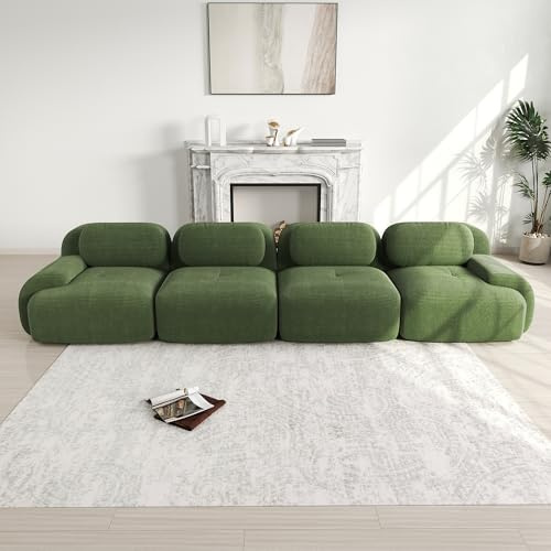 Ligterra Modulares 4 Sitzer Sofa aus Cordstoff, Boneless Couch, Compressed Sofa, Ohne Montage & Rutschfester Unterseite, frei Kombinierbar, für Wohnzimmer, Ruhezonen, 388×103×75cm (Grün)