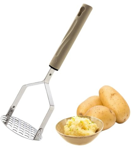 Presse-purée – Ustensile de cuisine en acier inoxydable de 24,1 cm | Broyeur alimentaire ergonomique à main, presse-purée gourmet en maille fine pour pommes de terre lisses, légumes et aliments