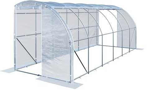 TOOLPORT Serre adossée 2x6 m en PE 180 g/m² stabilisé UV avec Structure en Acier galvanisé, Serre à tomates avec fenêtres latérales