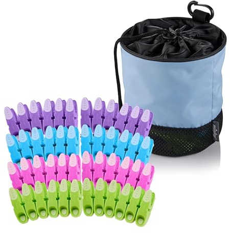 Minky Drawstring Peg Bag + 48 SureGrip Pegs, Holds Over 100 Clothes Pegs, Drawstring Design & Strong Clip, Breathable Mesh Base, Strong & Durable Weatherproof Peg