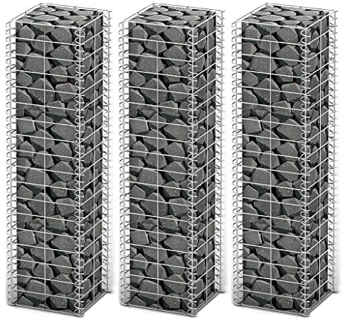 Nqyjm Gabionenkörbe für Mauersteine Gabionen-Set 3-TLG. Verzinkter Draht 25x25x100 cm, Steingabionen Gabionenzaun Steinkorb Gabionen für Gabionenwand, Garten, Terrasse, Hof