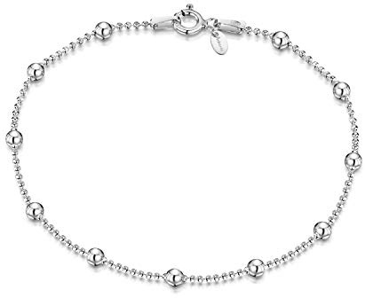 Amberta 925 Sterlingsilber Armkette - Diamantierte Kugelkette mit größeren Kugel Armband - 1.1 mm Breite - Verschiedene Längen: 18 19 20 cm
