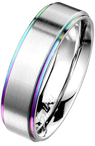 Paula & Fritz® Anillo de amistad con banda graduada, diseño arcoíris, anillo de compromiso, anillo de pareja, acero inoxidable quirúrgico 316L, tallas 47 (15) – 69 (22), acero quirúrgico