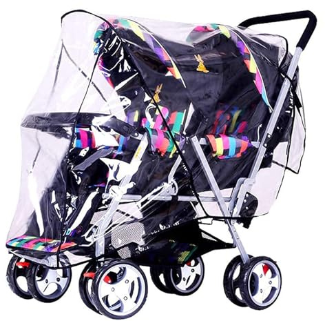 Housse de pluie universelle imperméable Double Housse de Capuche PVC Protection de siège jumaux pour Landau Bébé Habillage Poussette avant/arrière/côté Couverture à 360 ° (Transparent2)