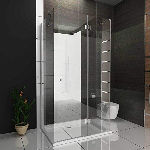 Alpenberger Duschkabine U Form | Duschkabine 3 Seitig Duschabtrennung mit Antikalk | Komplettdusche aus ESG Sicherheitsglas | Glasdusche mit Pendeltür (80 x 120 x 80 cm)