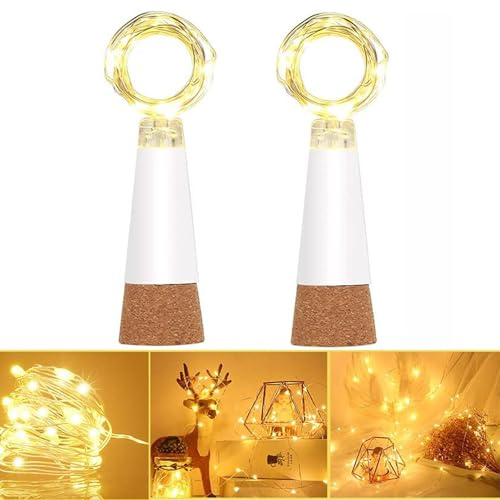 Dumcuw USB wiederaufladbare Flaschenlichter mit Korken, 15 LED Warmweiß Kupfer Lichterkette, wasserdicht – Party, Hochzeit & DIY Deko(Warm weiß, 2er-Pack)