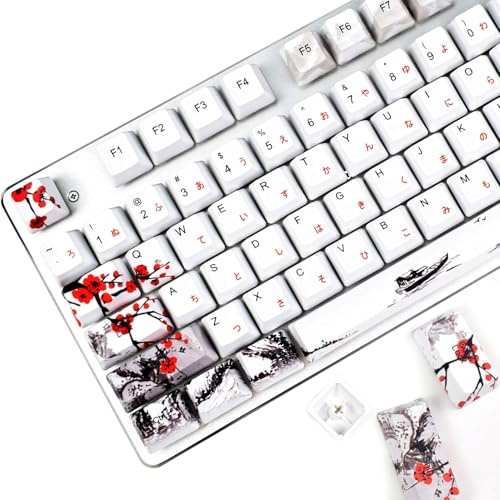 MOLGRIA Lot de 110 touches pour clavier mécanique de taille normale, profil PBT OEM police japonaise avec extracteur de touches pour clavier Cherry MX 104/87/71/61 60 % (fleur de prune)