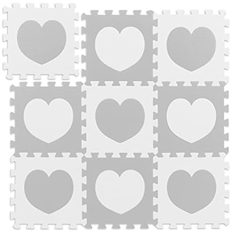 Relaxdays Tappeto Puzzle a Fiori, 18 Tasselli, a Incastro, Area 91,5x91,5 cm, Gommapiuma EVA Atossico, Bianco Grigio