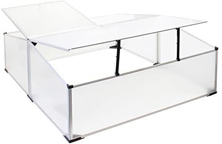 Wiltec Doppel Frühbeet Gewächshaus aus Aluminium, 100 x 120 x 40 cm, Gemüsebeet mit arretierbarem Dach und 3 Flügeln, witterungsbeständig, UV-Schutz