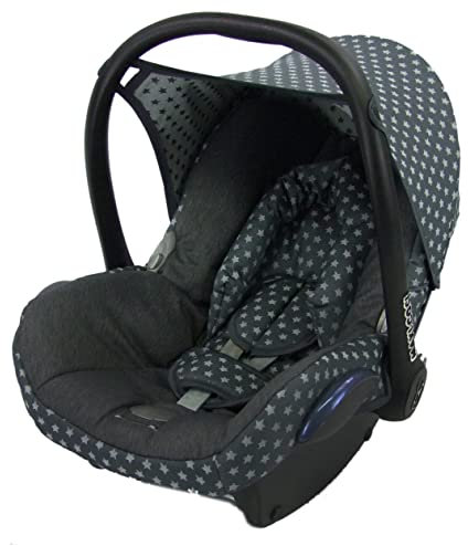 BAMBINIWELT Bezug Ersatzbezug kompatibel mit Maxi-Cosi CabrioFix für Babyschale 6-tlg Komplett-Set (dunkelgrau Sterne)