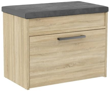 MeHome Schuhregal 35x60x49 cm mit Sitzfläche und Stauraum 32x56x8 cm Sitzbank Sitzkissen Schuhbank Holz Schuhschrank für Flur Schuhablage Bank Garderobenbank (Sonoma)