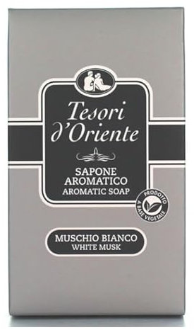 Tesori d'Oriente - Sapone Solido Muschio Bianco, Saponetta Aromatica, Fragranza Ambrata, 125gr