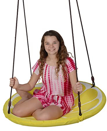 Swurfer Slice Tree Swing, Saucer Swing for Kids Outdoor, Weather Resistant Quick Drying Fabric, Easy Tool Free Assembly, Ages 4 and Up, Holds Up to 500 lbs