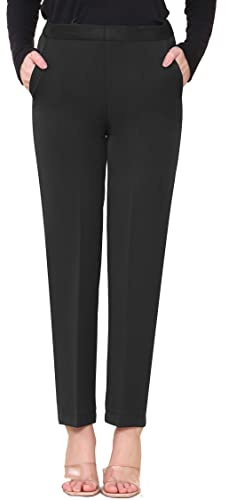 INSAFIANS Pantalon mi-haut élastique pour femme | Pantalon de travail pour femme | Pantalon de travail pour bureau, Noir , 52 Extra long