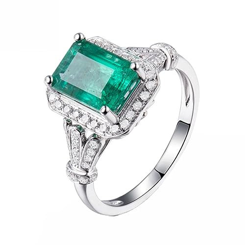 Vorsteckring Gold 750, Ringe Damen Modeschmuck 18 Karat Weißgold Smaragd 1,85 ct Rechteckiger Smaragd mit 0,3 ct Diamant Gr.63 (20.1)