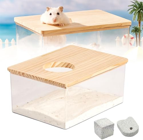 Hamster Badezimmer, Hamster Toilette, Hamster Sandbad Box Sandbad-Container für Hamster Transparenter Acryl Duschraum Sandbad Container mit Backenstein für Mäuse Lemminge Rennmäuse Kleintiere