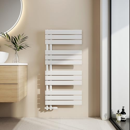 EMKE Badheizkörper Flach 1041x500 mm, Handtuchheizkörper mit Seitenanschluss, Effizienter Handtuchwärmer Handtuchtrockner Heizkörper für Bad, Weiß, 529W