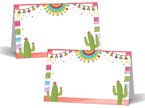 Fiesta Table Place Cards - 25PCS Tent Cards - Taco Cactus Mexican Themed Food Lables - Name Place Cards for Table Setting - Name Cards for Birthday Party Baby Shower - Scored for Easy Folding -07