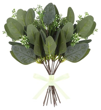 Jeffdad Künstliche Eukalyptus Pflanzen Zweige, 12 Bündel Simulation Grüner Eucalyptus Hinterlässt Zweige Eukalyptus Pflanze Künstliche Pflanzen Dekorative Kunststoff Efeu Pflanzen (Grün mit Blumen)