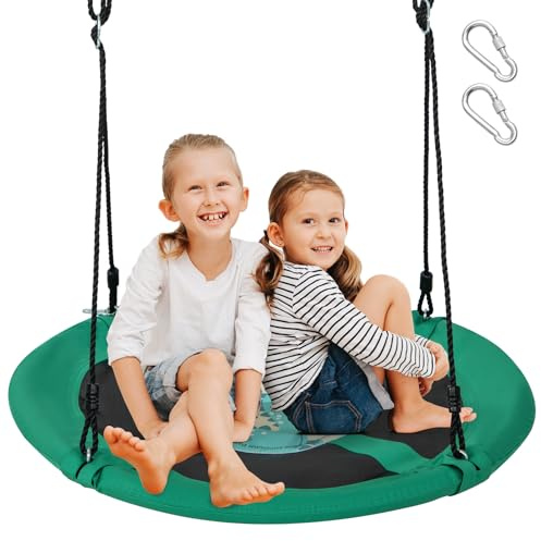 DREAMADE Ø100cm Nestschaukel, Tellerschaukel Hängeschaukel 140-180cm höhenverstellbar, Schaukel für Kinder, Gartenschaukel für Outdoor und Indoor (Grün)