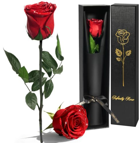 Yamonic Ewige Rose Geschenke für Frauen,Infinity Rose mit Stiel Geburtstagsgeschenk Frauen, Echte Rose in Geschenkbox Geschenke für Mama,Konservierte Blume Geschenk Valentinstag Weihnachten,Rote Rose