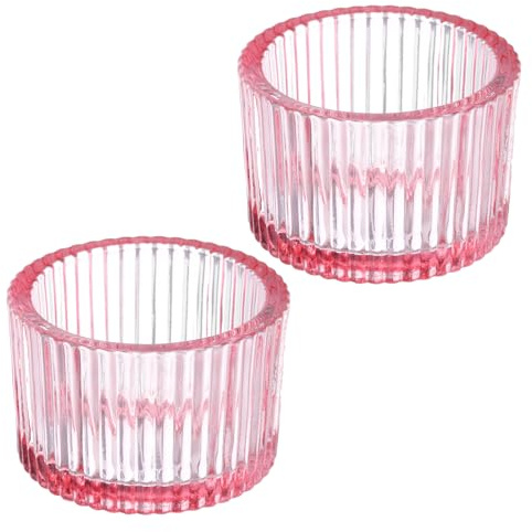 PATIKIL Lot de 2 Porte-Bougies Chauffe-Plat, Porte-Bougies en Verre pour Bougies Chauffe-Plat, ornementation de Table pour Mariage, Dîner, Fête, Rose