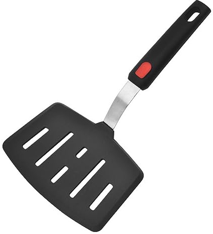 Black Silicone Spatula Turner - Wide Pancake Fish Egg Spatula, Slotted, 10.63 x 5.98 inch