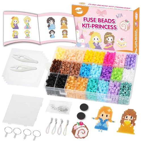 BLOT Perles à Repasser 4000 5mm Fusible Perles Jouets avec Plaques Brucelles et accessoires Kit Thème Princesse Plaques de Perles Fusibles Bricolage et Loisirs Créatif Pour Enfants Filles Garçon