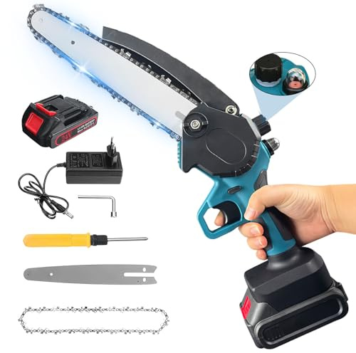 Mini Tronçonneuse à Batterie 8 Pouces, 3000 W Tronçonneuse Électrique Sans Fil avec 1 Batterie, Tronçonneuse sans fil pour la Coupe du bois, l'élagage le Jardin