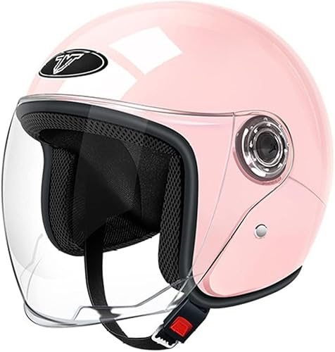 Rosa motorcykelhjälmar för män kvinnor, halvhjälm för vuxna med öppet ansikte med visir ECE-godkänd, halvskalshjälm för skoter Moped Chopper Cruiser