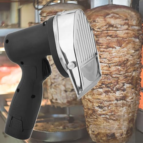 Couteau à Kebab électrique Sans Fil Professionnel Shawarma Doner, Trancheuse à Kebab, Couteau Gyros à Viande Tranchée,Batterie 16,8 V,Coupe Gyroscopique à 2 lames pour Shawarma(2 Batteries)