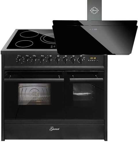 GURARI Elektrisk stående spis GCH E 912 DF BL+GCH S 411 90 BL PRIME N, elektrisk stående spis 90 cm med 1-vägs teleskoputdrag, dubbelugn köksfläkt 90 cm