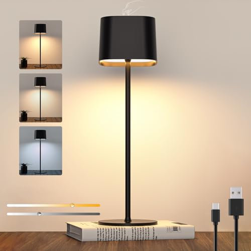 Lampada da Tavolo LED Senza Fili Ricaricabile, lampada da Comodino Dimmerabile Touch, 5600mAh Lampada da Scrivania Portabile, IP44, Luce da Lettura per Interni/Esterni, Ristorante/Camera da Letto/Bar