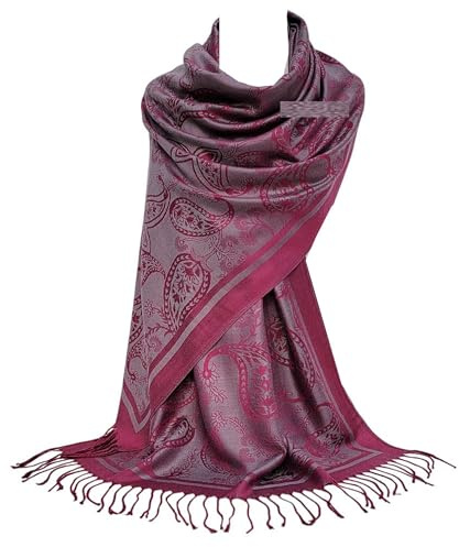 GFM® Écharpe châle style pashmina en plumes cachemire floral (FRL4), S1-2054-bhfsh-gris fuchsia