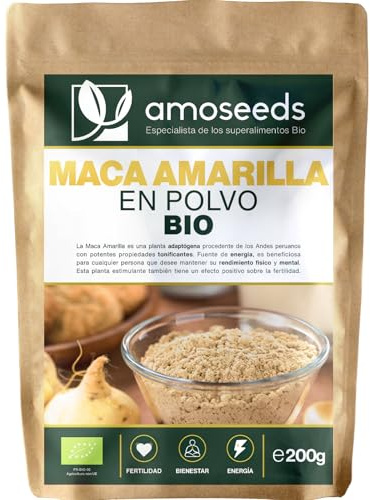Maca Amarilla en polvo BIO 200g | Perú, 100% Raíz | Fertilidad y Vitalidad | Maca Lepidium meyenii | 100% natural, pura y cruda | Primera Calidad