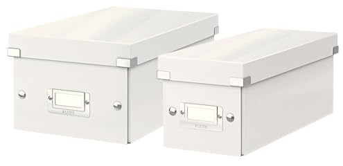 Leitz Click & Store Set schmale Aufbewahrungsbox + kleine, längliche Aufbewahrungsbox mit Deckel, als Geschenkbox oder für Zubehör im Haushalt und Büro, CD/DVD Aufbewahrung, Weiß, 60410001 + 60420001