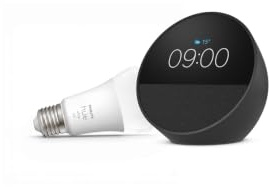 Echo Spot (Newest gen) with Alexa+, Charcoal + Philips Hue White Smart Light Bulb LED (E27), Voice-Control Smart Lighting Bundle