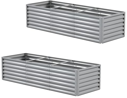 Amopatio Hochbeet Metall 2er-Set, Pflanzkasten Hochbeete für Garten, 240x90x60 cm, Hochbeete-kit für Gemüse Blumen Sukkulenten Kräuter, Blumenbeet & Pflanzentrog, Verzinkter Stahl, Silber