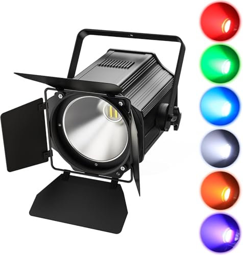 Erreyht 200W LED Par COB RGBWA+UV Stage Lights with Adjustable Barn Doors, Warm-Cold White Strobe Lighting DMX512/Auto/Sound Disco Light for Party DJ Drama Exhibition Concert Wedding
