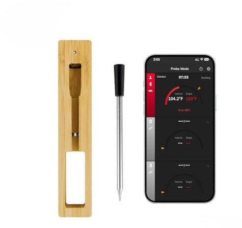 Fleischthermometer Kabellos, 10M Bluetooth Grillthermometer mit App, IP67 Wasserdicht Bratenthermometer Kabellos, Meat Grill Thermometer für Backofen Grill Smoker Rotisserie Airfryer