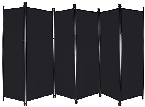 REDCAMP Paravent Raumteiler klappbar, 6-teilig, Innen Outdoor, 307x173cm | Trennwand, Sichtschutz, modern, Stoff, tragbarer Raumtrenner für Wohnzimmer Schlafzimmer Büro Balkon Garten, Schwarz