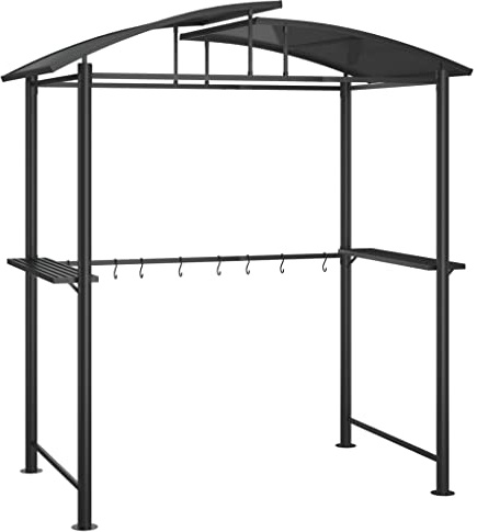 Utiny Grillpavillon mit Seitenregalen Pavillon mit Haken Anthrazit 210x114x230 cm Stahl Partzelt Gartenpavillon Grillzelt
