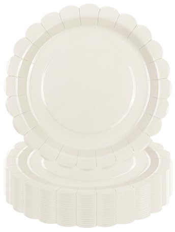 DHAIQC 50 Stück Pappteller Cremefarben 23cm, Gewelltem Partyteller Papierteller Geburtstagsteller Einwegteller Set für Geburtstag, Hochzeiten, Jubiläums (Cremefarben, 23cm)