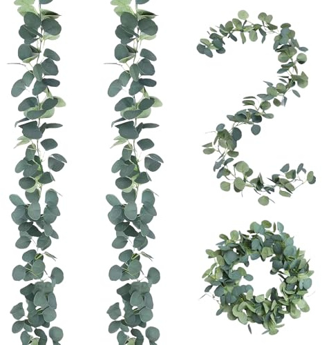 XINFAQAQ Ghirlanda di Eucalipto Artificiale 180cm con Foglie di Salice Verdi Piante Finte da Interno per Giardino Sfondo Muro, Festa, Casa, Matrimonio Decorazione(2 Pezzi)