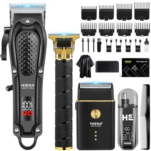 HIENA PRO Maquina de Cortar Pelo Hombre, Inalámbrico Cortapelos, Recortador de Barba, Afeitadora de Láminas, Cortapelos de Nariz, Kit Completo de Afeitado y Corte de Pelo Eléctrico (4 Piece Set)