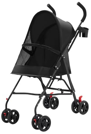 Homewell 2in1 Hundewagen, Hundebuggy mit Getränkehaltern, Hundebox Transporttasche Faltbar klappbar, mit Feststellbremse und Regenschutzabdeckung, Jogger Buggy für Haustiere (Schwarz)